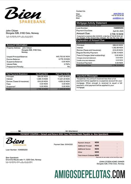 em branco Modelo Word e PDF de declaração de hipoteca do Norway Bien Sparebank